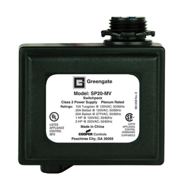 Greengate Switchpack, 120/277, provides 15VDC, 125mA output to low voltage Occ Sensors and daylight controls, 20A Loads