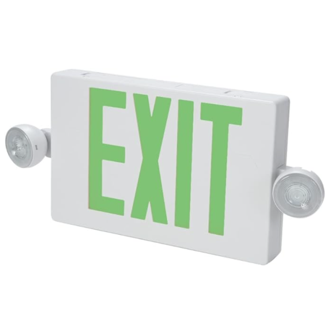 Sure-Lites White Emergency Exit LED Combo Sign, Round Head, Self Powered, Remote Capable, 120-277V
