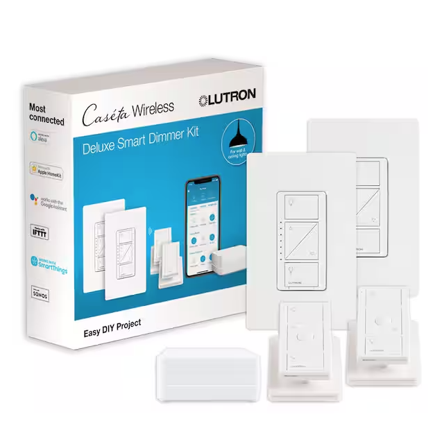 Caseta Smart Lighting Dimmer Switch (2 count) Kit with Smart Hub, Pedestals for Pico Remotes