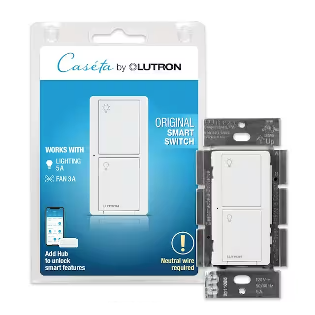 Caseta Wireless In-Wall Switch, Single Pole, 15A, 120V, White