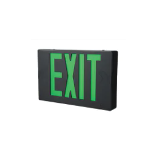 SEE LED Exit Sign, 12.75 IN, 120-277V, Single Face, Green Lettering, Black Housing