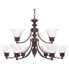 Satco Nuvo Empire, 9 Light, 32 in., Chandelier with Alabaster Glass Bell Shades, 2 Tier