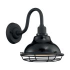 Satco Nuvo Newbridge, 1 Light, Small Outdoor Wall Sconce Fixture, Gloss Black Finish with Silver and Textured Black Accents
