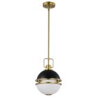 Satco Nuvo Everton 1 Light Pendant, 10 Inches, Matte Black & Brass Finish, Etched Opal Glass