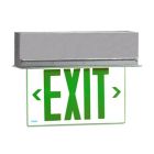 Surface Edge-Lit Exit Sign, 14.25 IN, 120-277V, Single Face, Mirror Panel, Green Lettering, 120-277V, Brushed Aluminum